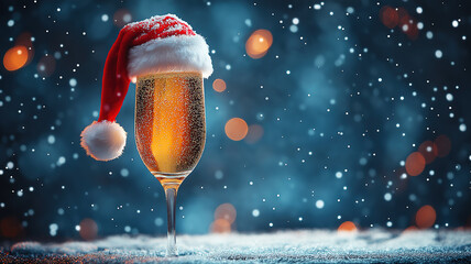 Poster - christmas eve party table with champagne flute with red and golden glitter