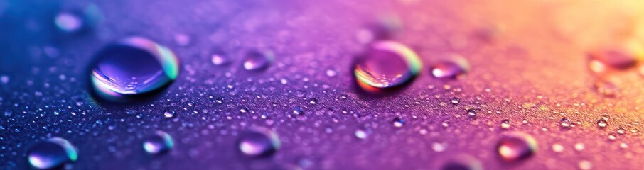 Wall Mural - Water Drops on Purple Background with Colorful Reflections