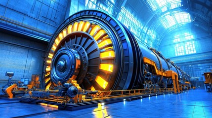 Poster - Industrial Turbine in Bright Modern Factory Setting