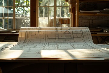 Detailed House Plans on a Table by a Window