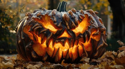 Canvas Print - Close up images of large Halloween pumpkins