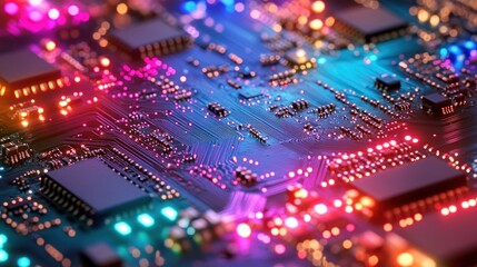 Poster - Close-up of a colorful circuit board showcasing electronic components and connections.