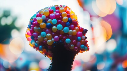 Poster - Silhouette of a head adorned with colorful beads, creating an artistic and playful effect.