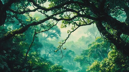 Wall Mural - a lush, green forest canopy with sunlight filtering through the leaves.