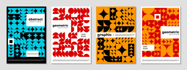 Poster - Geometric posters templates with abstract modern shapes pattern, vector banner layouts. Modern trendy or retro futuristic pattern of geometric mosaic shapes and elements for posters or book covers