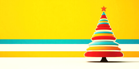 Colorful geometric christmas tree on vibrant yellow background