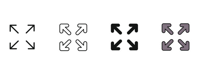 Fototapete - Expand icon silhouette and editable colored in unexpanded vector foem, expand icon arrows pointing up in different colors,