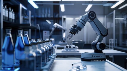 Poster - A high-tech laboratory featuring robotic arms and automated systems, revolutionizing the way scientific research is conducted.