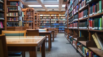 Poster - A science library filled with journals, research papers, and reference books, supporting academic and scientific endeavors.
