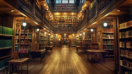 Poster - A science library filled with journals, research papers, and reference books, supporting academic and scientific endeavors.
