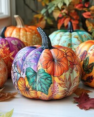 Poster - Fall themed pumpkin decorations in vibrant colors