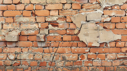 Unsafe aged brick wall with significant structural damage