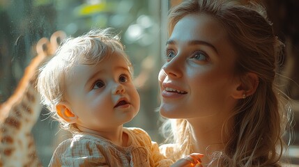 A joyful moment between a mother and her baby, captured in warm, natural light.