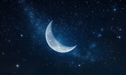 mesmerizing night: a crescent moon in a dark blue sky filled with stars, showcasing the beauty of th