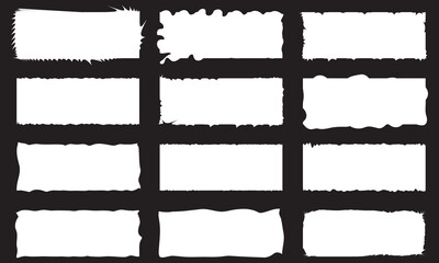 Poster - Set of white grunge rectangle frames with jagged edges. Geometric rectangular form of old torn paper pieces or shred black sheets. Ripped edge texture .  isolated on black  background. EPS 10
