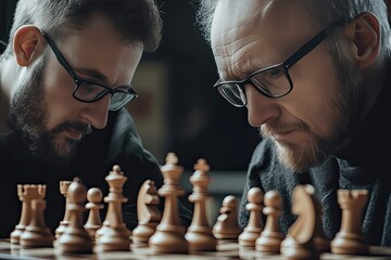 Two Men Concentrated on a Chess Game