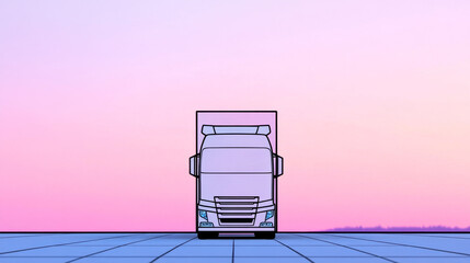 Sticker - A semi-truck in a retrofuturistic setting.