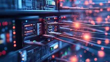 Poster - LAN cables in a high-tech server room, illustrating the infrastructure behind secure internet technology and network connectivity.
