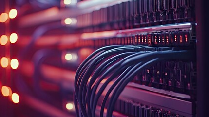 Poster - LAN cables run through a server rack, symbolizing data transmission and secure internet technology in a modern server room.