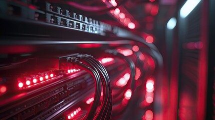 Poster - LAN cables run through a server rack, symbolizing data transmission and secure internet technology in a modern server room.
