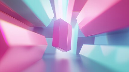 Poster - abstract geometric shapes pink and blue 3d background