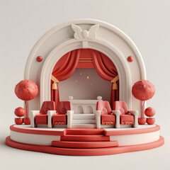 Wall Mural - Room with red curtains and white furniture.