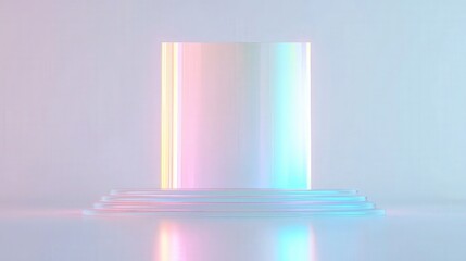 Canvas Print - Holographic Glass Podium with Neon Gradient Lighting for Minimalist Product Display