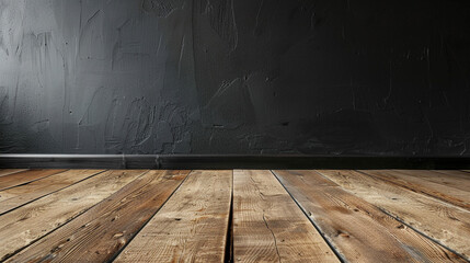 Wood floor with dark black wall for present product