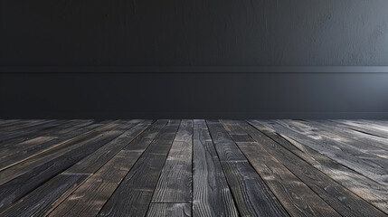 Wood floor with dark black wall for present product