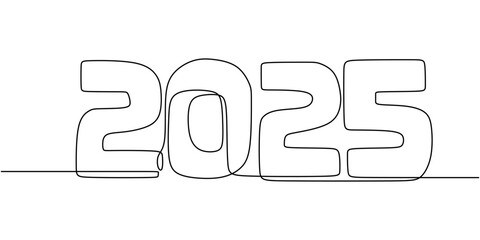 Wall Mural - Continuous line drawing of 2025. Minimalist design for New Year celebrations and fresh beginnings.