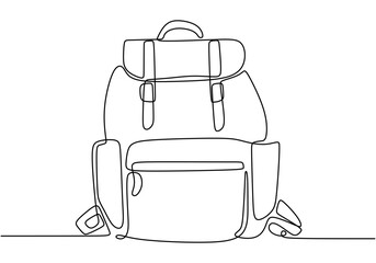 Wall Mural - Backpack in continuous line drawing. Simplistic design for travel, education, or adventure themes.