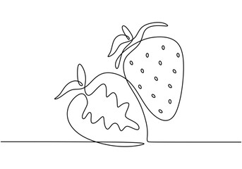 Wall Mural - Continuous line drawing of a strawberry. Minimalist design for fresh fruit and healthy eating themes.