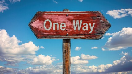 Rustic wooden road sign with the word 