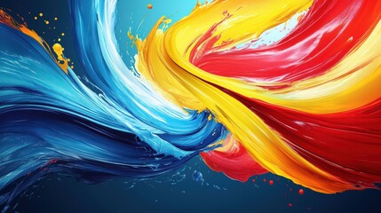 Poster - Vibrant colors and swirling ribbon strokes come together in an abstract splash wave background