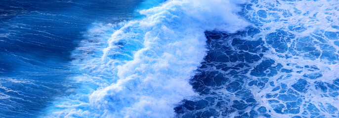 banner turquoise ocean sea water white wave pattern splashing deep blue sea. banner tropical sea bea