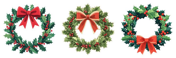 christmas wreath with bow isolated on transparent background graphic png for holiday designs or chri