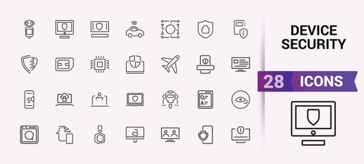 Poster - device security icon set. secure shield and safe defense line icons. safety risk, computer security 