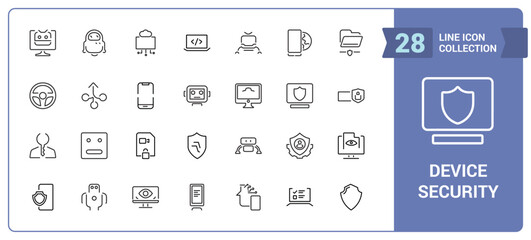 Poster - device security icon set. secure shield and safe defense line icons. safety risk, computer security 