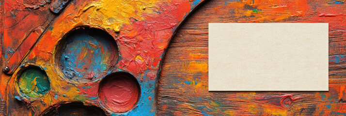 Canvas Print - A vibrant artist's palette with paint and a blank canvas for creativity.