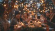 © Marin Zhu - Group of friends celebrating together in a warm and festive outdoor setting
