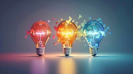 Poster - three light bulbs with shattered glass representing different ideas or concepts. the bulbs are arran
