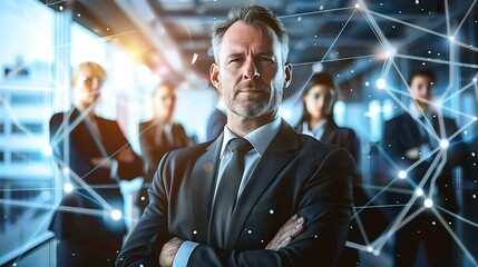 Poster - Confident business leader standing in front of his team, symbolizing success and collaboration.