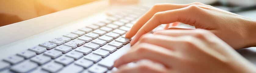 Canvas Print - Close-up of hands typing on a keyboard, symbolizing technology and communication.