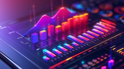 Poster - Visualization of financial data using charts and graphs for representing growth and progress in business technology and data analytics concept.