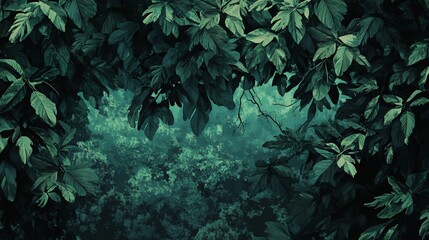 Wall Mural - lush green foliage creating a canopy over a shadowy forest.