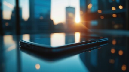 Poster - Business mobile phone close-up, focusing on mobile devices as key tools in corporate environments.