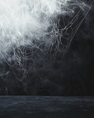 Poster - spooky backdrop with white spider web on dark surface