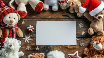 Wall Mural - Simple blank cards placed beside plush animal figures and festive pet wear