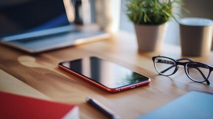 Poster - Close-up of mobile phone in business strategy, emphasizing mobile devices as key tools for planning and executing business strategies.