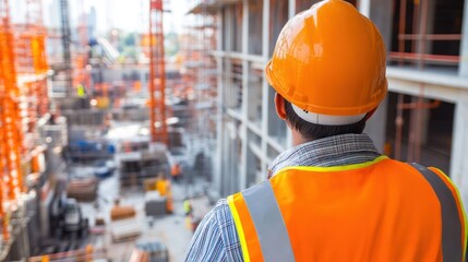 Poster - Construction site worker responsible for material handling, organization, and supporting heavy machinery operations.